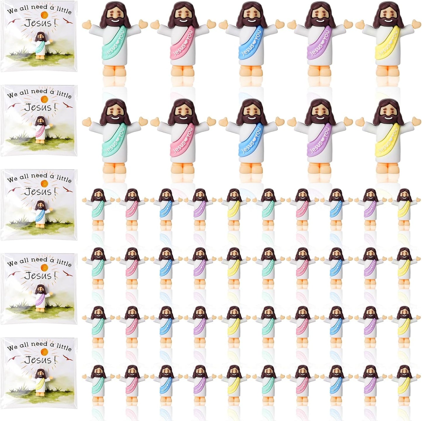 Little Jesus Figurines by [Brand Name] - 50 Mini Prayer Figurines with Cards & Bags for Easter Party Favors