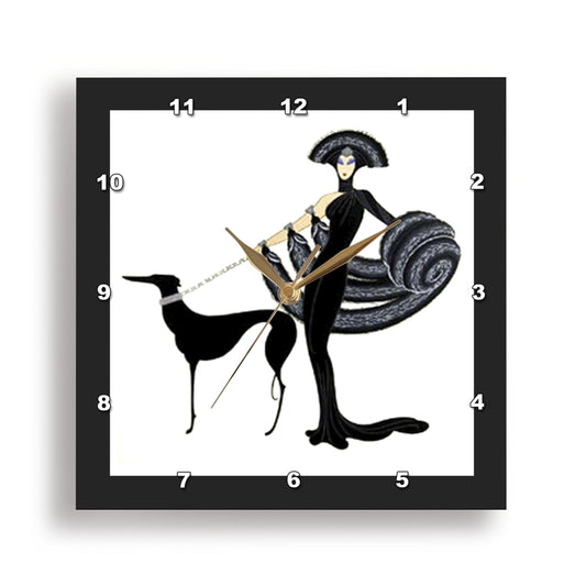 3dRose DPP_43794_3 Art Deco Lady with Dog Wall Clock, 15 by 15-Inch