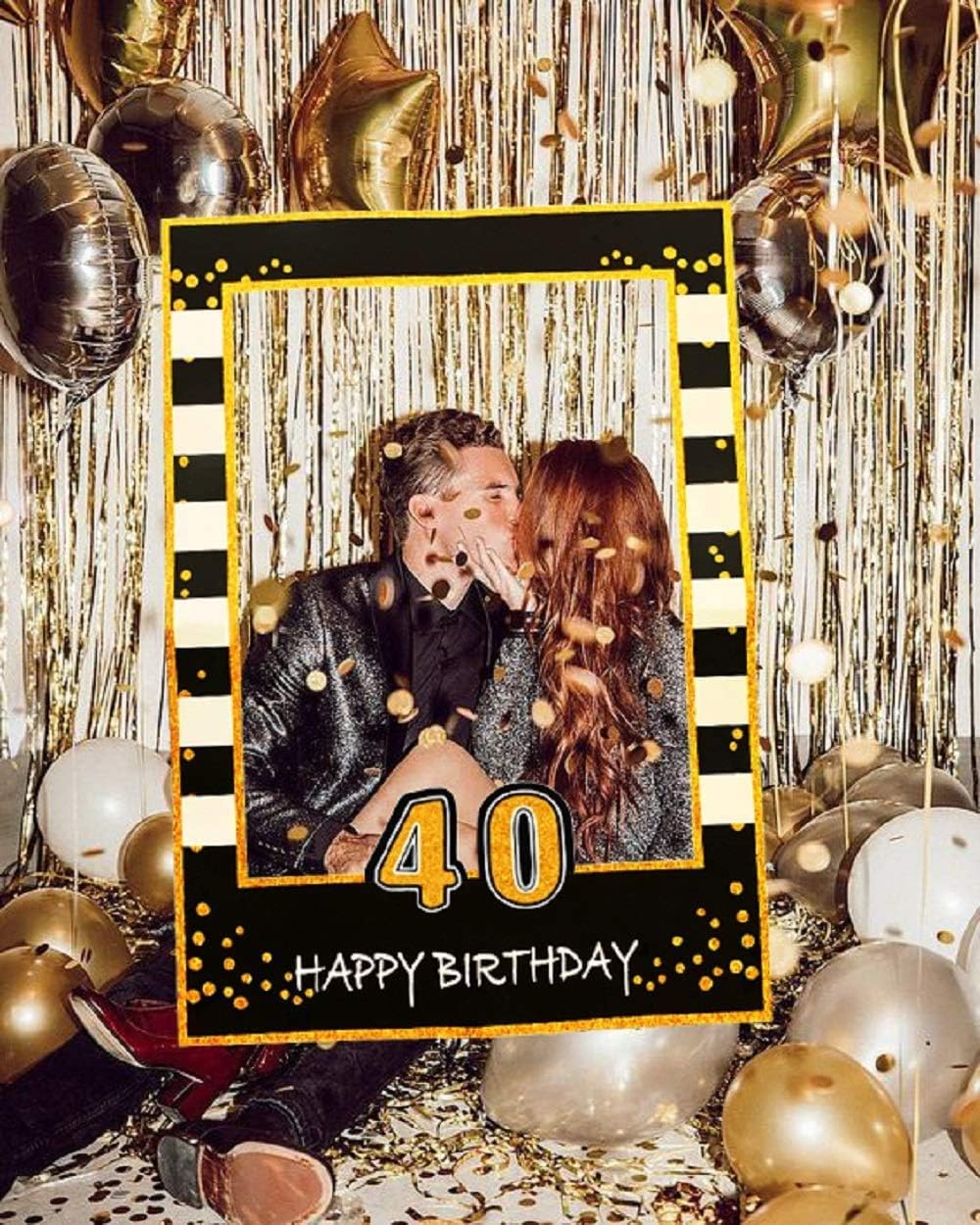 LaVenty Black Gold Glitter 40th Birthday Party Photo Booth Props 40th Birthday Photo Frame Birthday Photo Frame Party Photo Booth Props Birthday Party Decorations Supplies