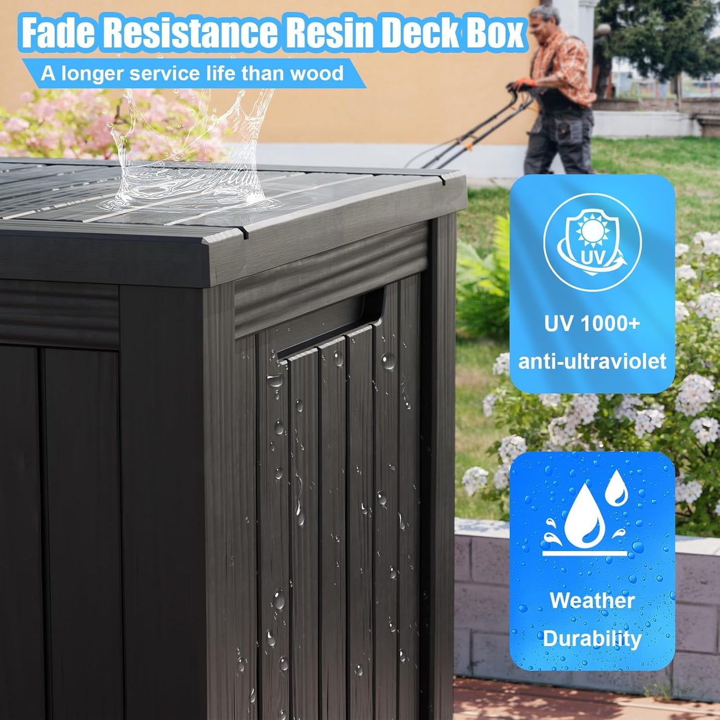 Skiennix 200 Gallon Outdoor Deck Box - Lockable Waterproof Storage for Garden Tools & Cushions | Black