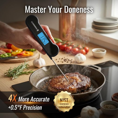 Instant Read Meat Thermometer - Skiennix Digital Cooking Thermometer with ±0.5℉ Precision | Black
