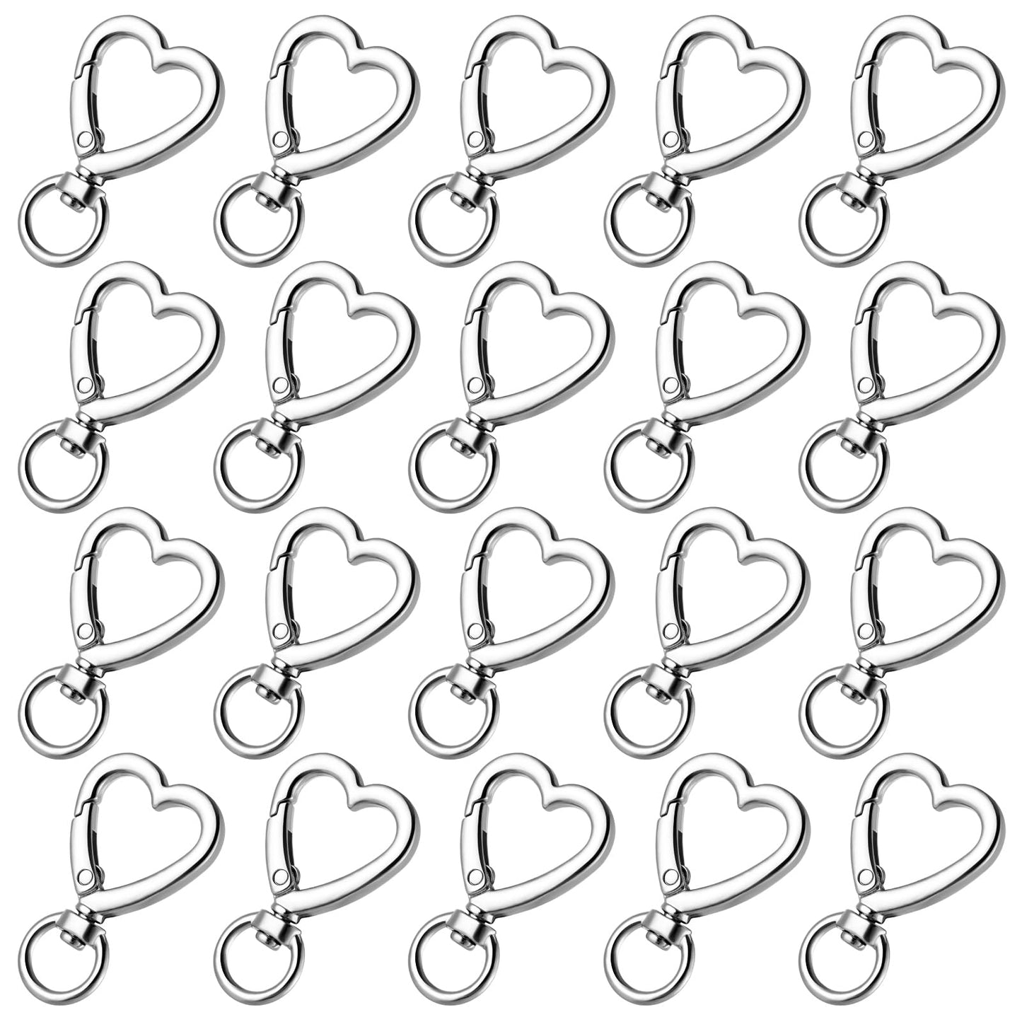 Metal Heart Shape Keychain, 20pcs Sliver Heart Carabiner Clips for Keys, Snap Hook Keychain Clip for Wristlets, Card Holders and Picture Keychains