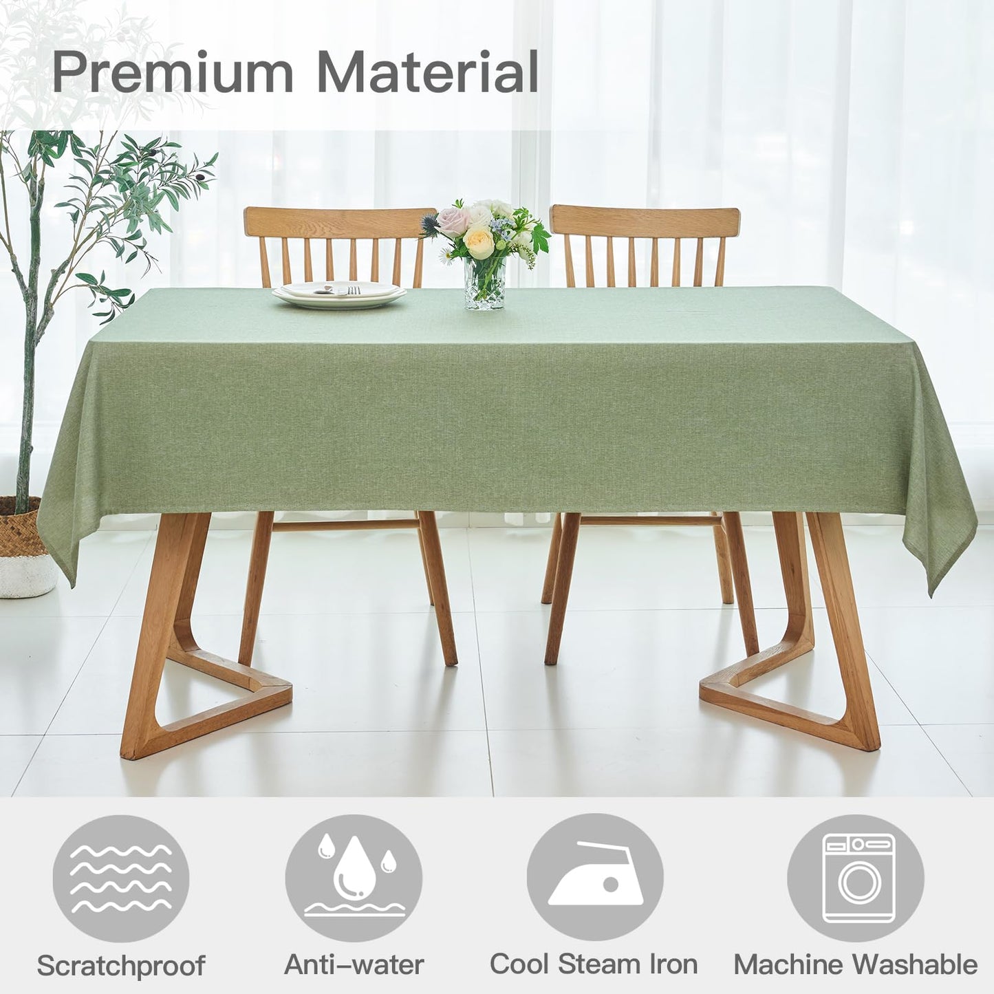 maxmill Rectangle Linen Textured Tablecloth Waterproof Spillproof Wrinkle Free Washable Fabric Table Cloth Kitchen Dining Tabletop Decoration Table Cover for Holiday Party, 52 x 70 Inch, Sage Green