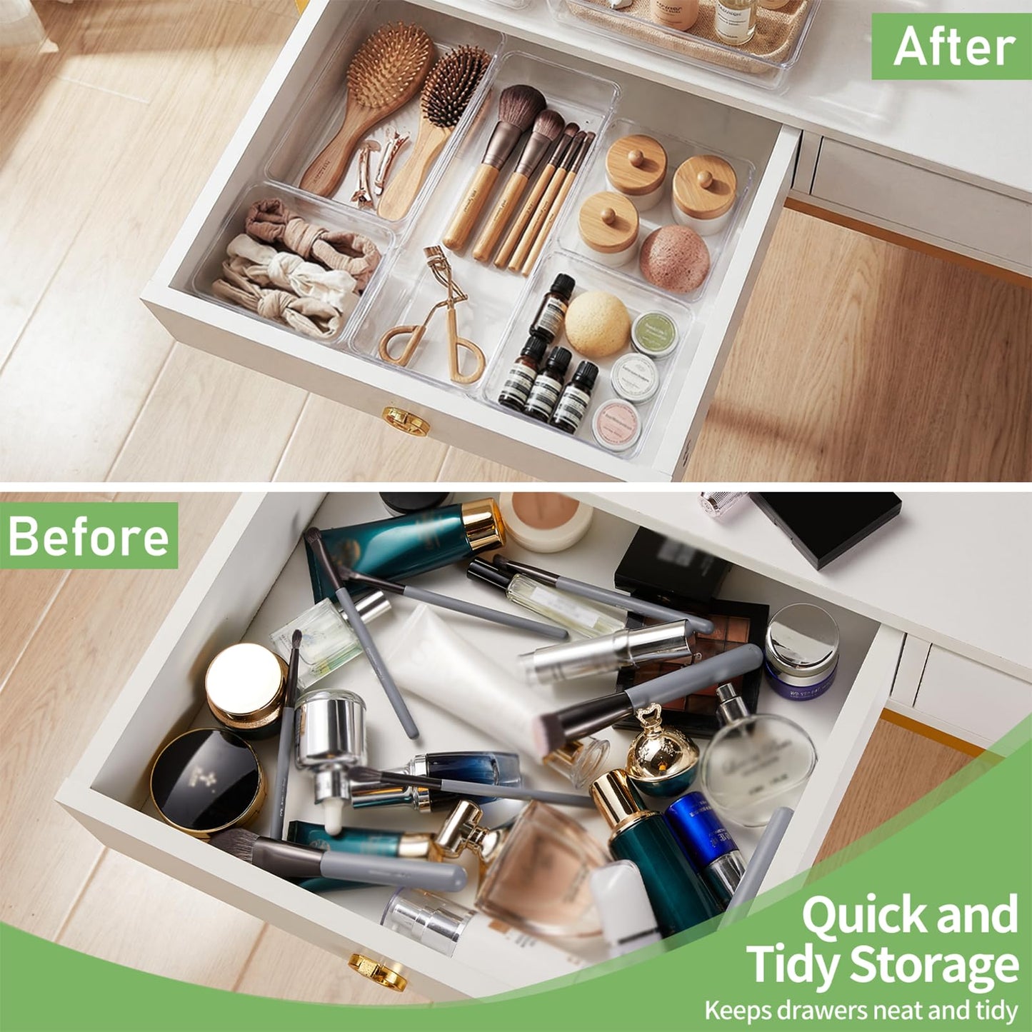 6 PCS Large Size Clear Plastic Drawer Organizer Tray, 12'' Acrylic Vanity Bathroom Drawer Organizers Trays, Desk Drawer Organizer Bins for Cosmetic, Makeup, Kitchen, Office Drawer Divider Organization