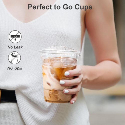Dealusy 100 Pack - 16 oz Clear Plastic Cups with Lids | Sturdy, Food Safe Iced Coffee & Smoothie Cups