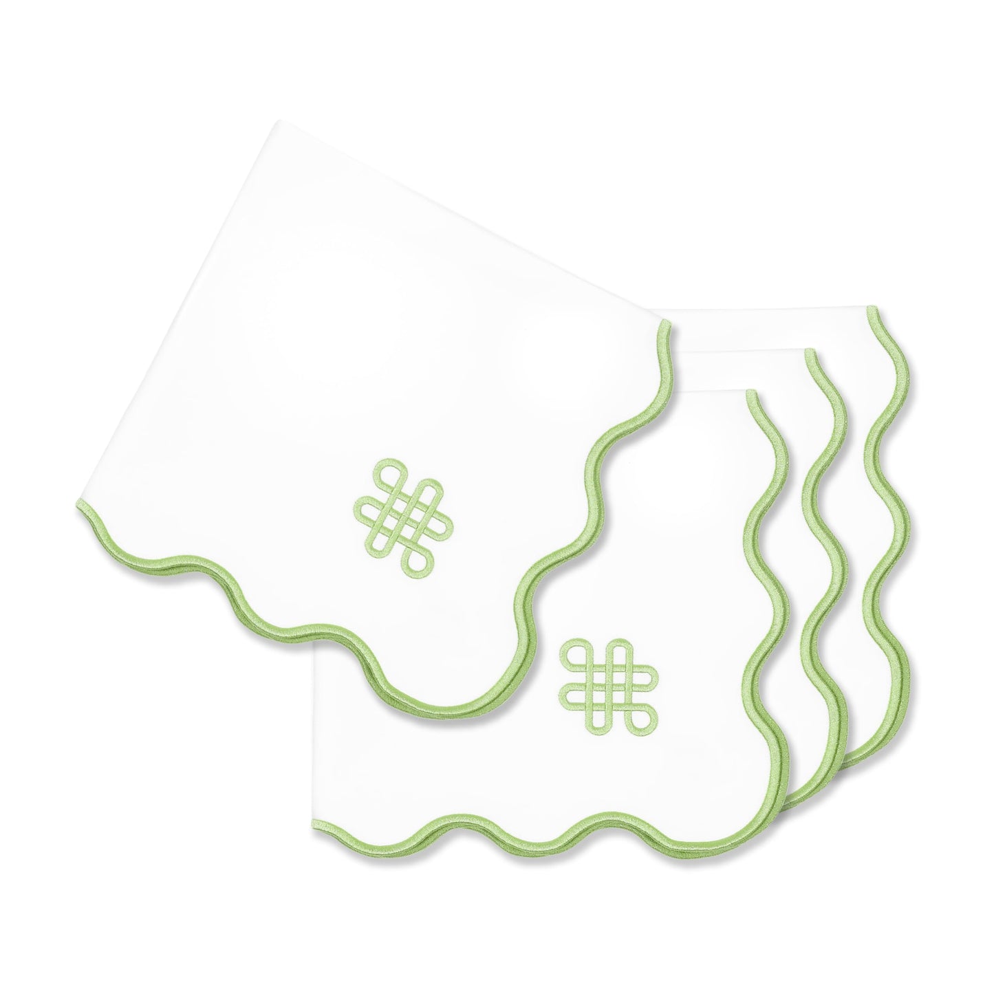 Hofdeco Premium Coastal Patio Indoor Outdoor Napkin Set of 4, 20”x20” Washable Dinner Napkins for Beach House Decor Green Embroidered Endless Knot