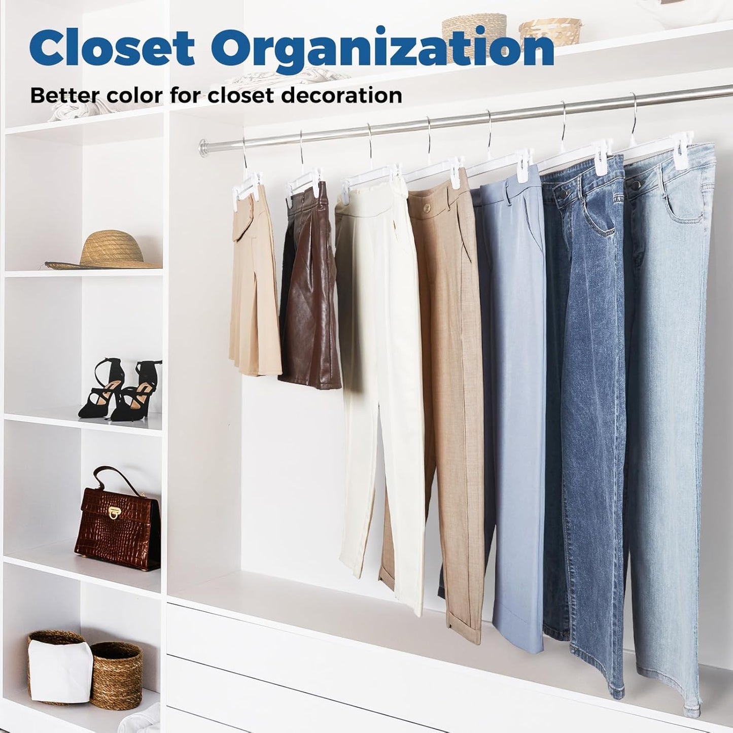 Smartor Skirt Hangers - Durable Pants Hangers with Clips | Space-Saving Design | 30 Pack for Men & Women