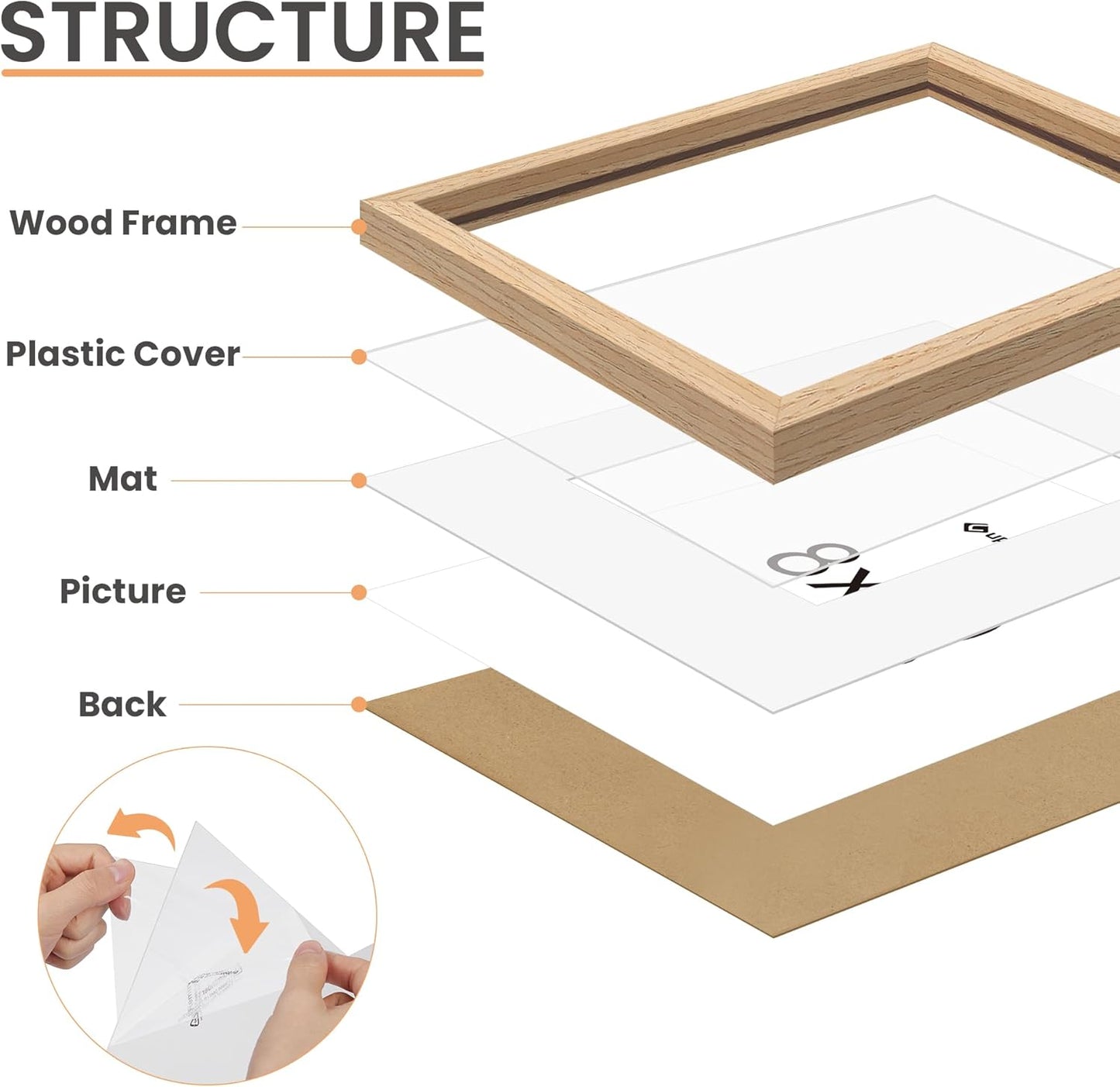 Upsimples 16x20 Picture Frames - Set of 3 Natural Solid Wood Frames for 11x14 or 16x20 Displays