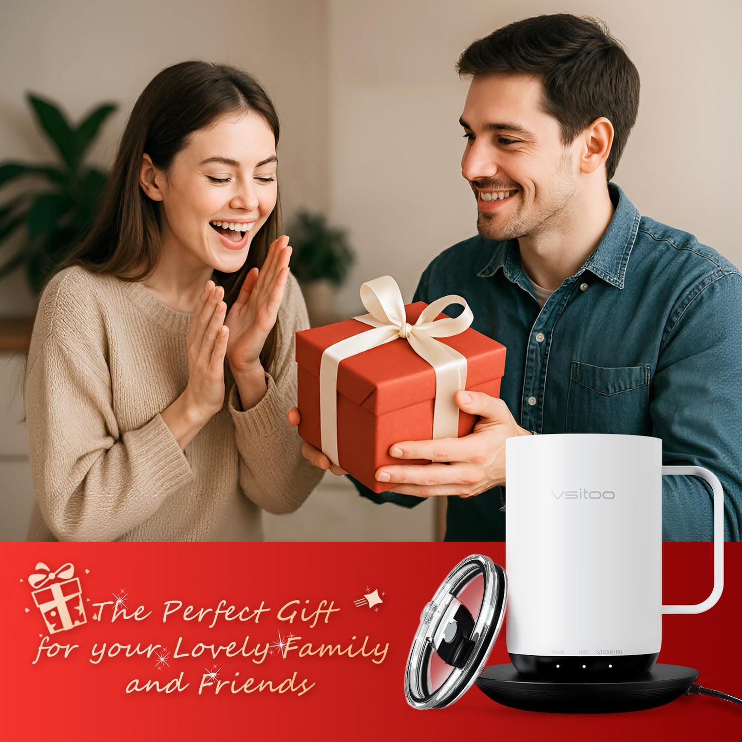 VSITOO S3 Ultra 20oz Smart Self Heating Coffee Mug,Heated Coffee Mug With Auto-Sensing AI Heats Drinks To 120-150°F Hands-Free.Perfect for Home/Office,Ideal Gift fo Men/Women，White