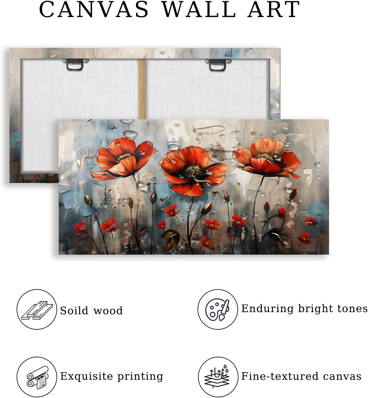 **SERIMINO Large Floral Botanical Canvas Wall Art - Vibrant Red Flowers for Living Room & Home Decor | 20" x 40"**