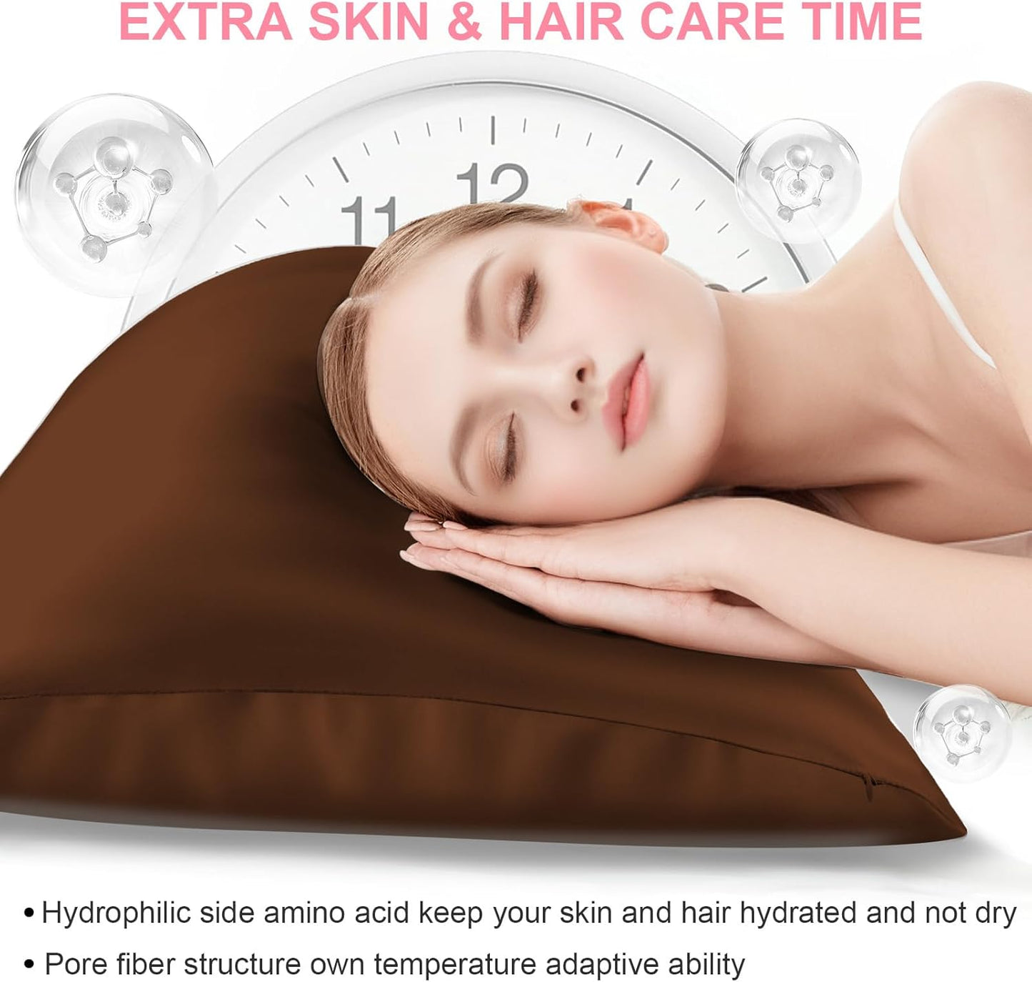 Skiennix Silk Pillowcases - 2 Pack King Size, Hidden Zipper, Mulberry Silk for Hair & Skin - Brown