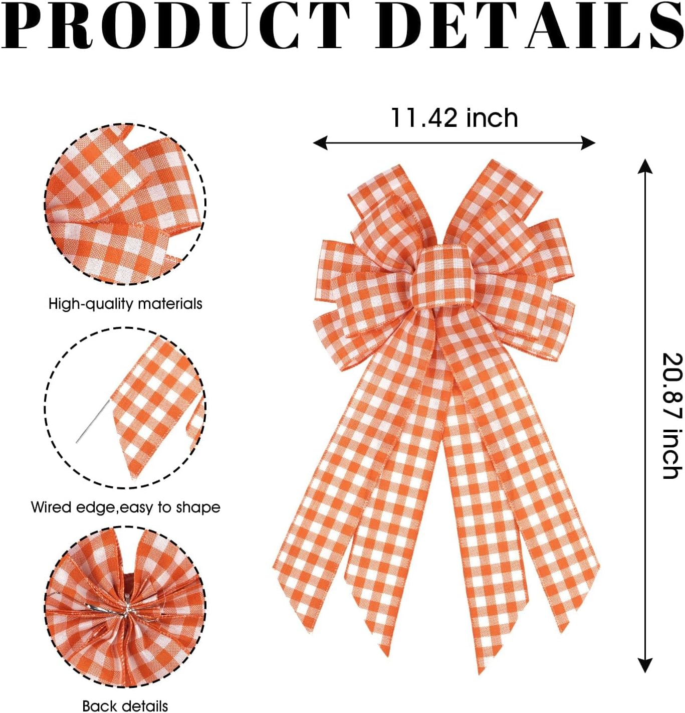 YKW Large Buffalo Plaid Bow - 20.87 Inch Black & White | Farmhouse Wreath Decor & Tree Topper