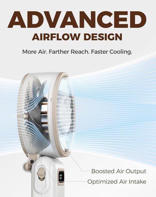 Diveblues Portable Turbo Fan - 100 Speed Handheld Fan with Strong Airflow | Foldable 4-in-1 Design for Neck, Desk & Travel