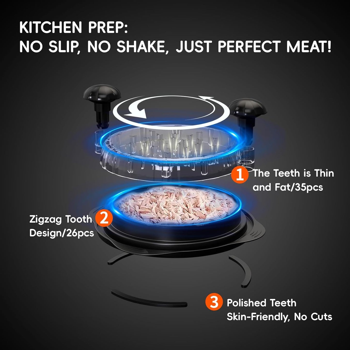 XL Chicken Shredder - Ergonomic Meat Shredder Tool with Non-Slip Base | Dishwasher Safe, Black