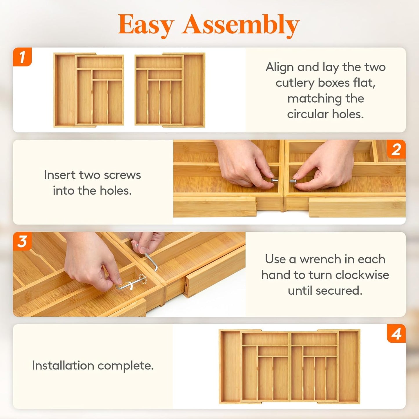 Lifewit Bamboo Silverware Drawer Organizer - Expandable 21.4 to 36 Inches | 13 Compartment Utensil Tray