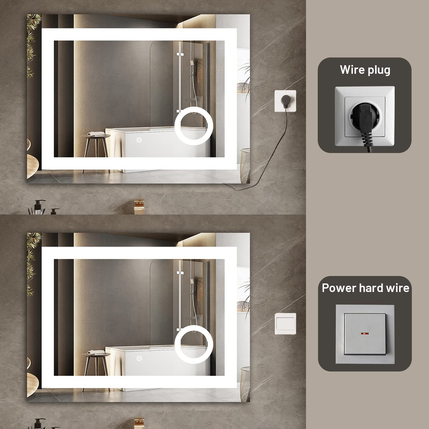 MIRPLUS 24 x 32 inch Bathroom Mirrors for Wall, LED Bathroom Mirror with Lights, Rectangular Bathroom Mirror with 3X Amplifier Anti-Fog Mirrors