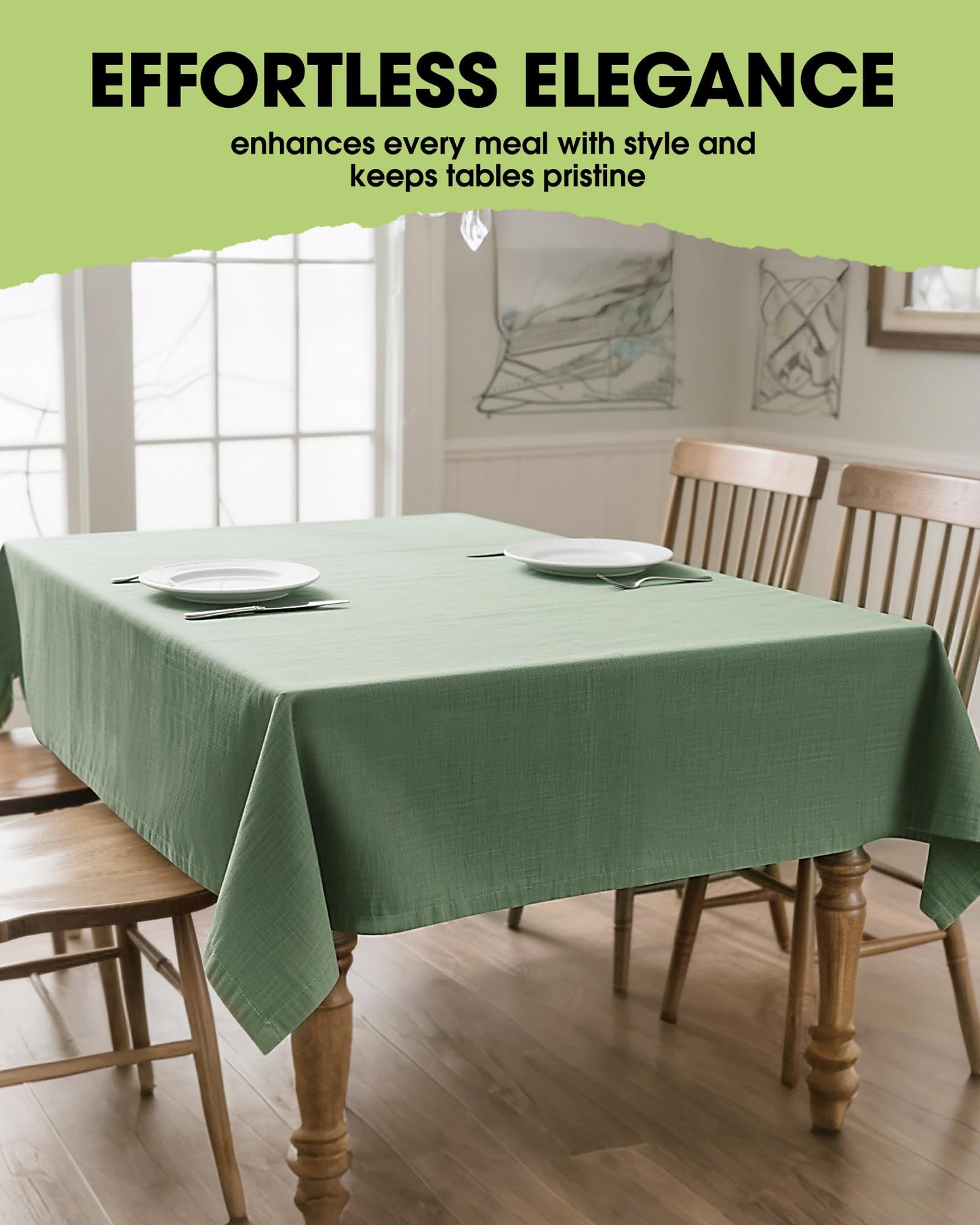 Pureegg Rectangle Linen Tablecloth Waterproof & Stain Resistant, Wrinkle-Free Table Cloth Adds Elegance and Protection, Ideal for Dining, Party, Wedding and Outdoor, 60 x 84 Inch, Sage Green