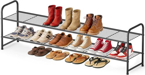 AOODA Shoe Rack - 2-Tier Metal Organizer for 18 Pairs | Stackable Storage Solution in Black