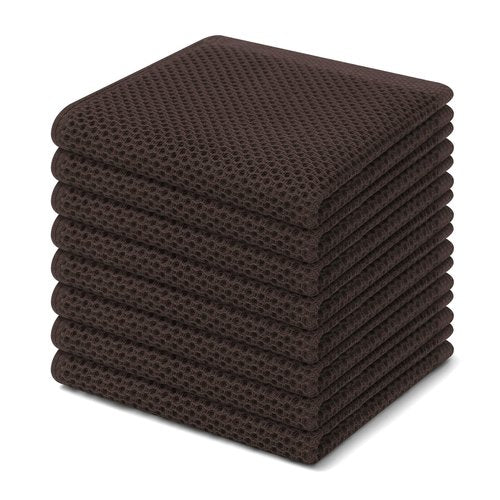 Homaxy 100% Cotton Waffle Weave Kitchen Dish Cloths, Ultra Soft Absorbent Quick Drying Dish Towels, 12 x 12 Inches, 8-Pack, Dark Brown
