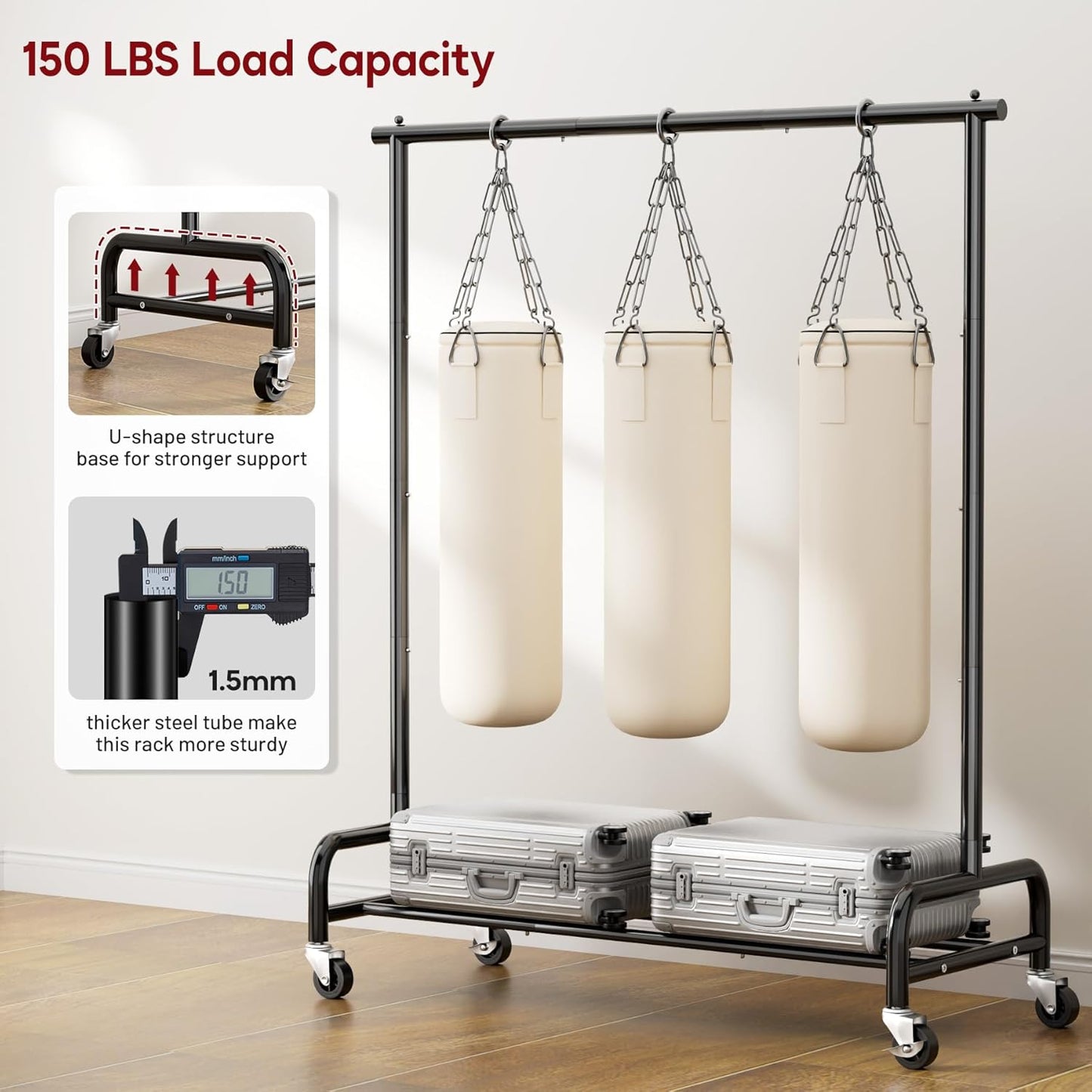 Sleeping Lamb Heavy Duty Clothing Rack - 43" Wide Rolling Garment Rack with Wheels | Black Metal Hanger for Coats & Shirts