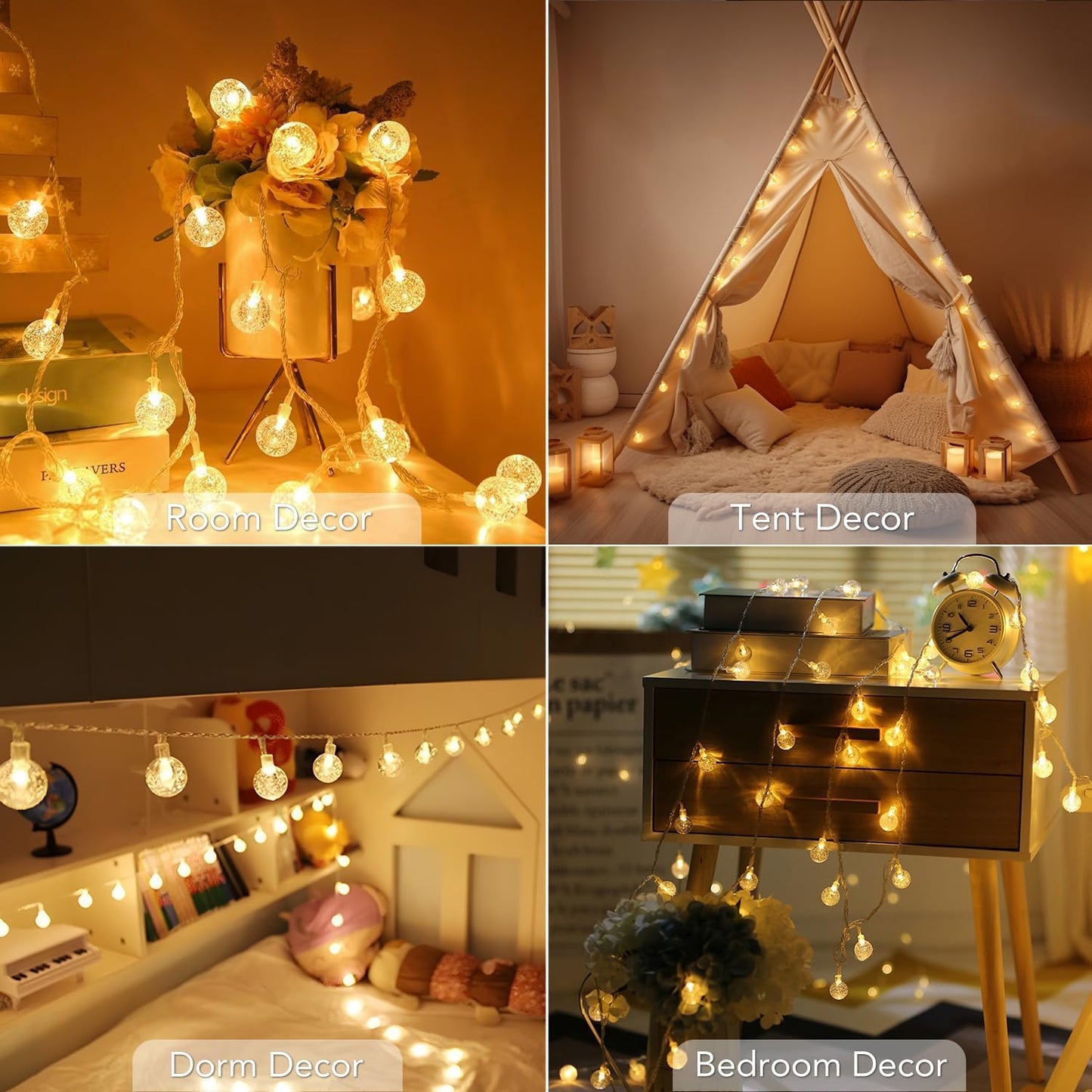 Metaku Globe Fairy Lights - 33ft 80LED Battery Operated String Lights | Waterproof for Indoor/Outdoor Use