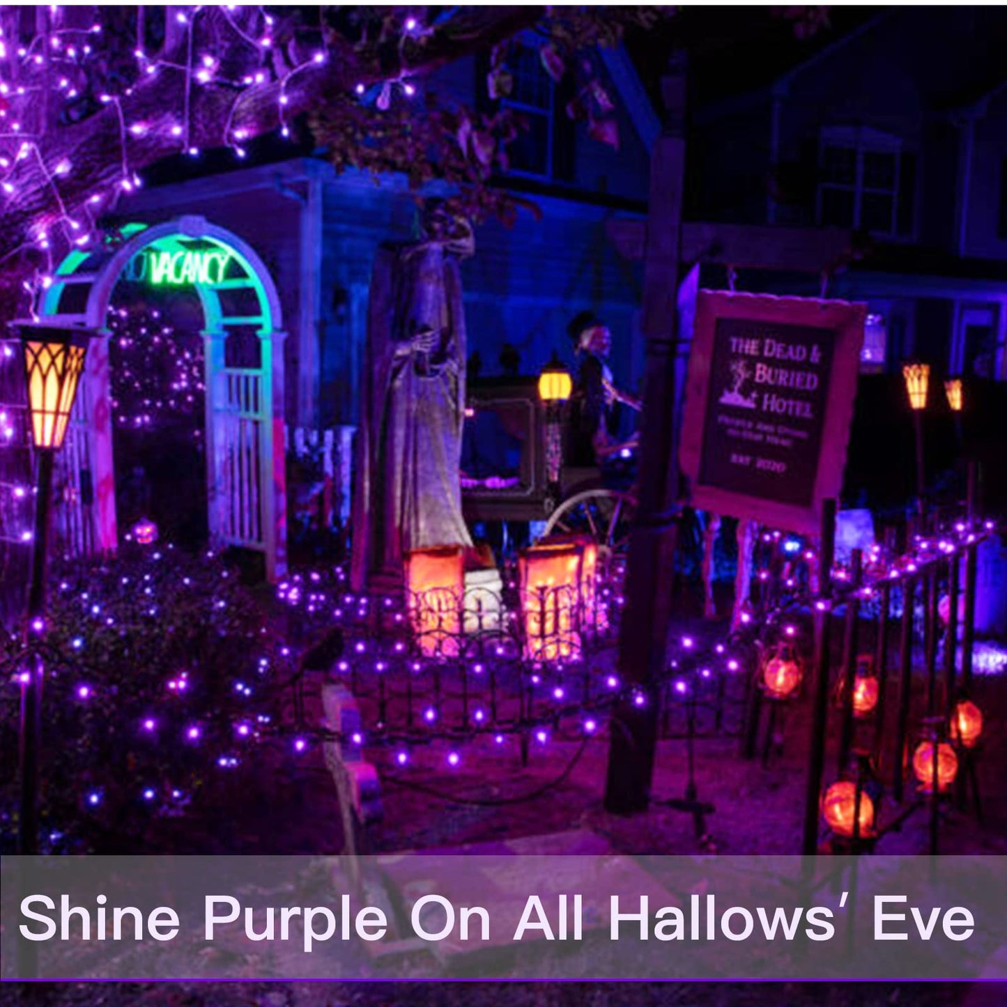 suddus Hallowee Fairy Lights Battery Operated, 33ft 100 LED Fairy Lights with Remote, Purple String Lights for Outside, Porch, Home, Backyard, Window, Yard, Garland, Party Decorations