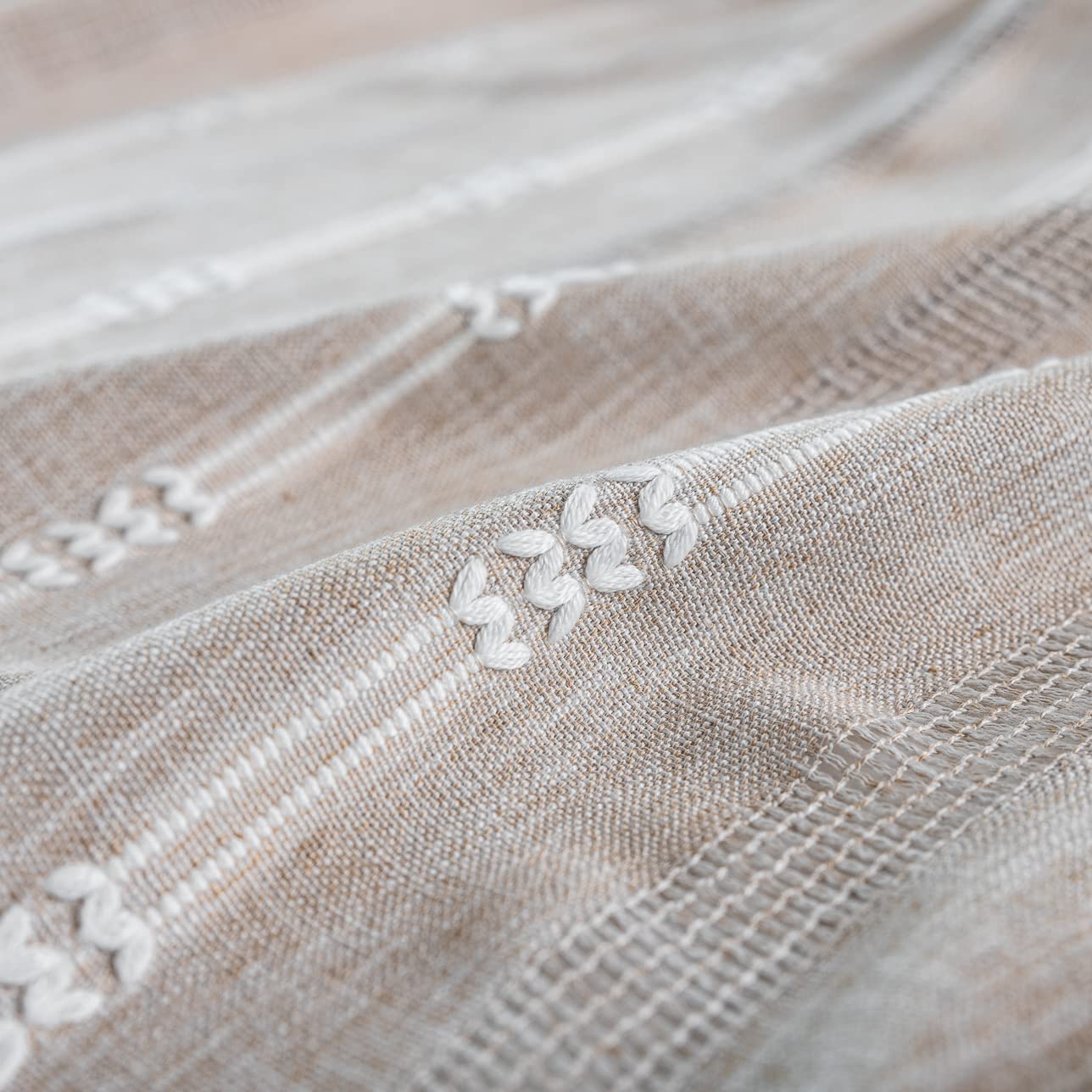 Linen Curtains 108 Inches Long for Living Room 2 Panels Set, Embroidery Farmhouse Tassel Boho for Bedroom Light Filtering Window Rod Pocket Drapes (52" W x 108" L, Khaki)