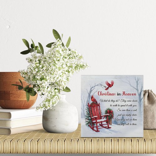 Cardinal Christmas Ornaments - Empty Chair Wooden Plaque Sign | Sympathy Gift for Loss, 5 x 5 Inches