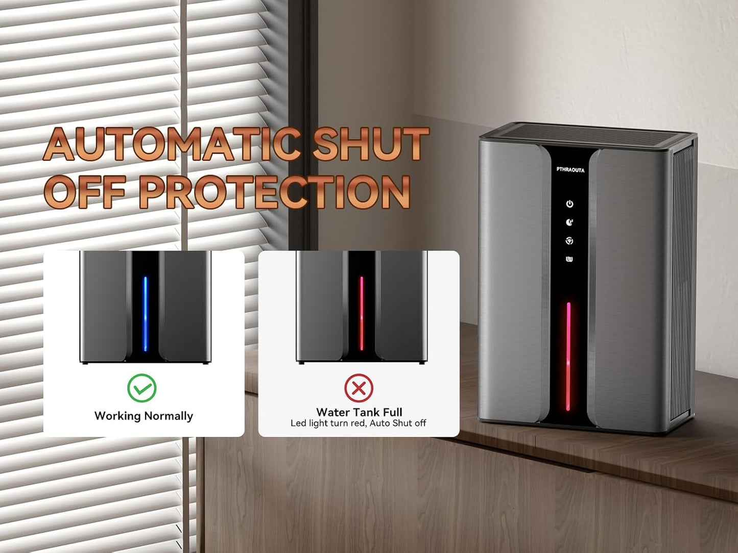 PTHRAOUTA Home Dehumidifier - 95oz Quiet Indoor Unit for Bathrooms & Bedrooms | 950 sq.ft Coverage