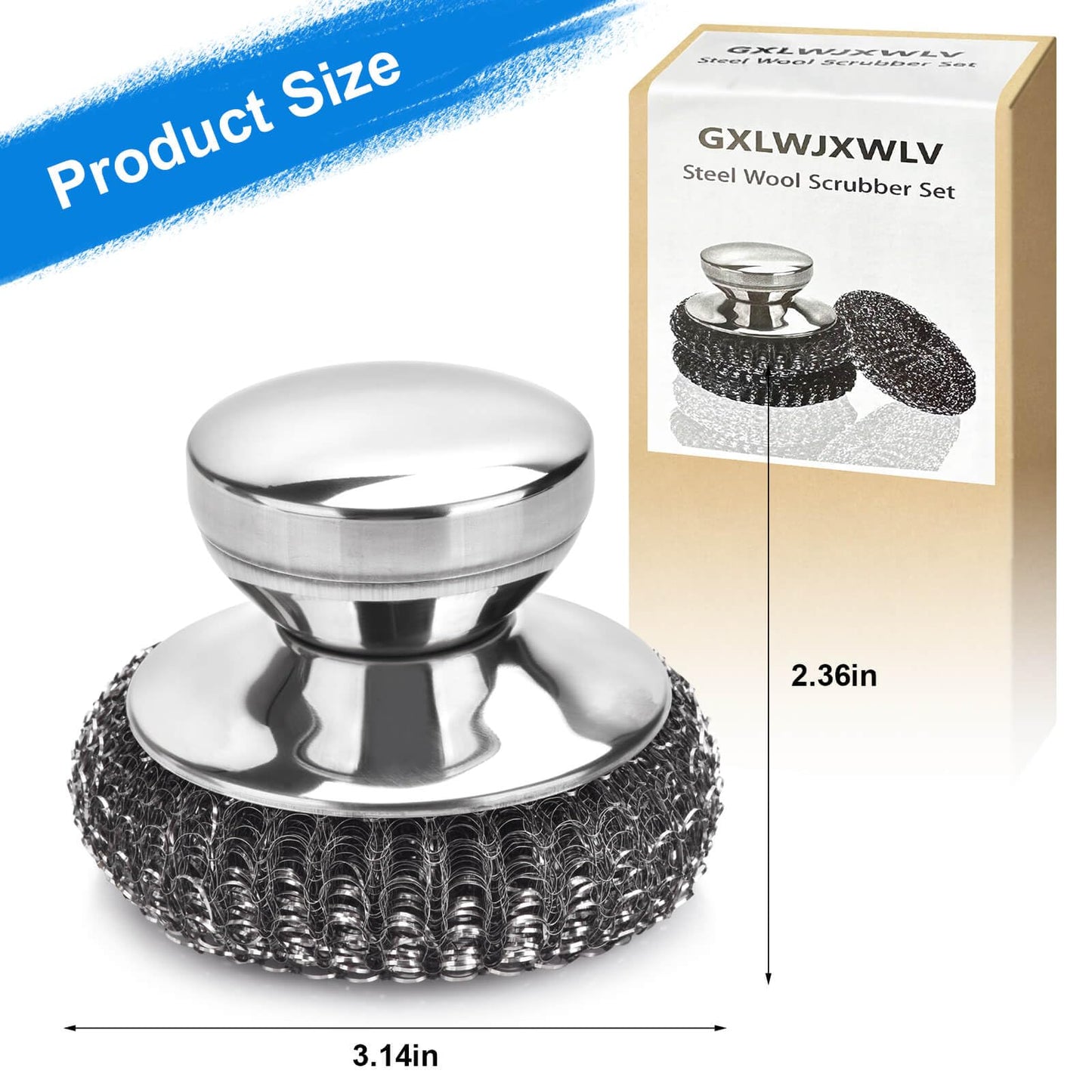 7PCS Steel Wool Scrubber Pads, Stainless Steel Scrubber Set with 1PCS Handle, Metal Scrubbers for Cleaning Kitchen and Household, Dishes, Stoves, Grill, Wash Sink, Pots