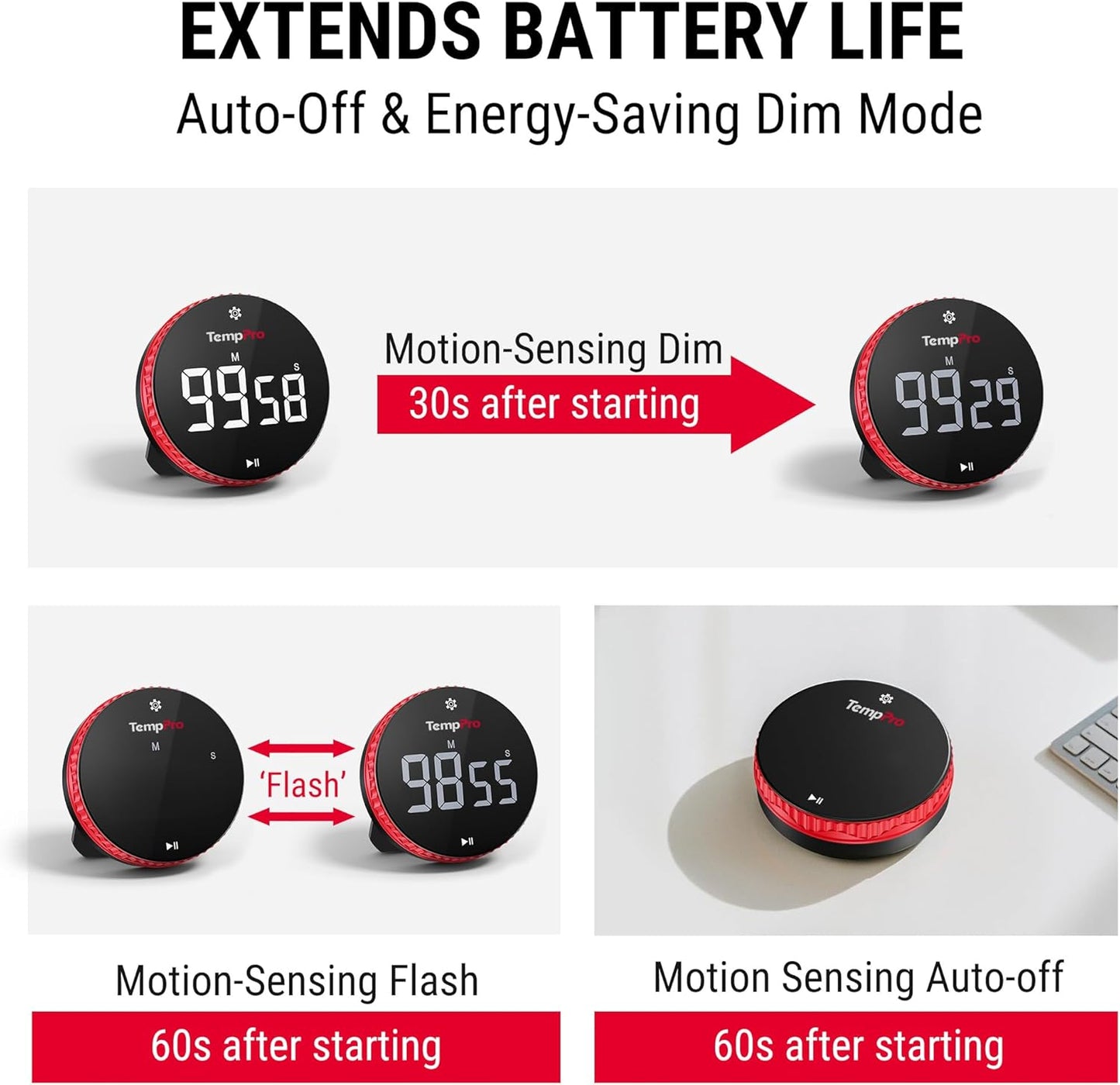 TempPro Digital Kitchen Timer - 99-Hour Countdown with Strong Magnet & Large LED Display | 3 Volume Levels