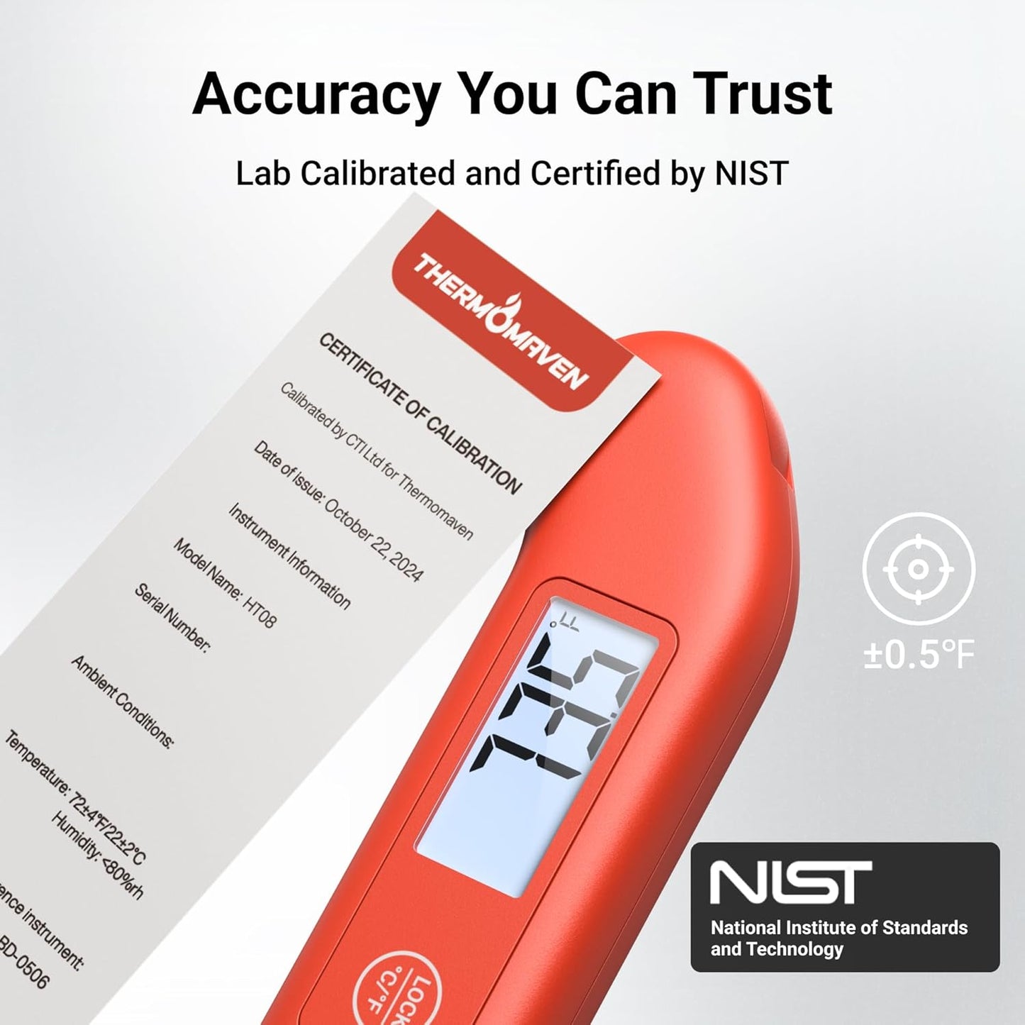 Skiennix Professional Meat Thermometer - Instant Read, ±0.5℉ Accuracy, Waterproof, Red