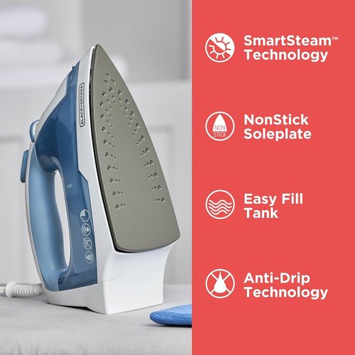 BLACK+DECKER Easy Steam Compact Iron - Lightweight, Nonstick Plate, Automatic Shutoff, 1200 Watts