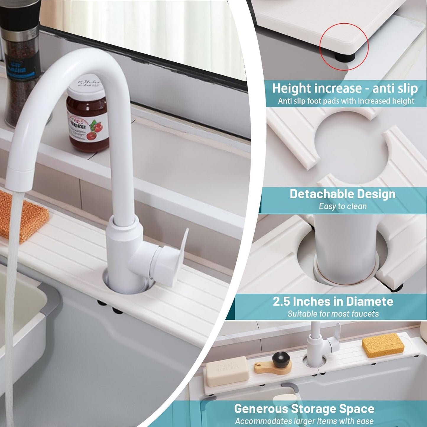 Skiennix Fast Drying Diatomite Stone Faucet Mat - Water Absorbent Sink Tray with Raised Feet | Prevents Moisture Buildup