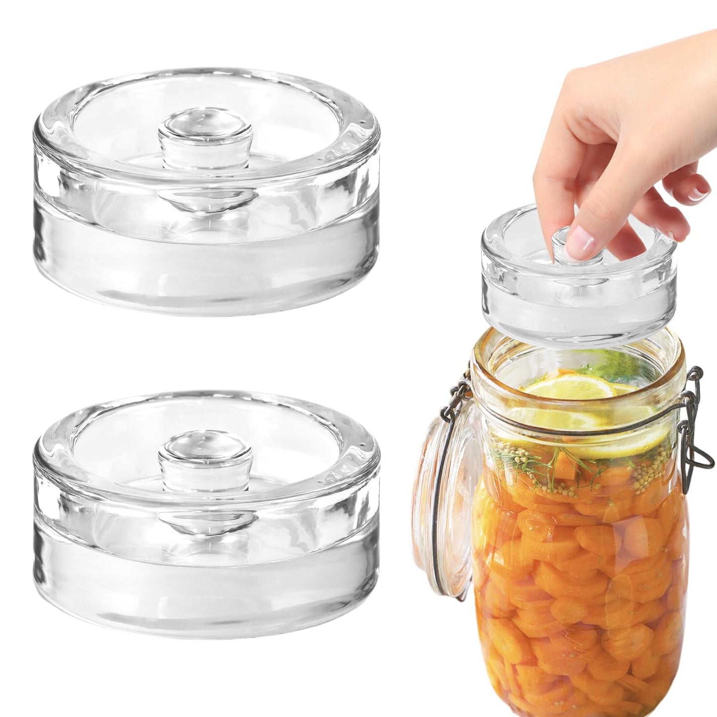Fermentation Weights,2 Pack Glass Fermentation Weights with Grip Handle,Fermenting Weights for Wide Mouth Mason Jar and Canning Fermenting Pickling Sourkrout