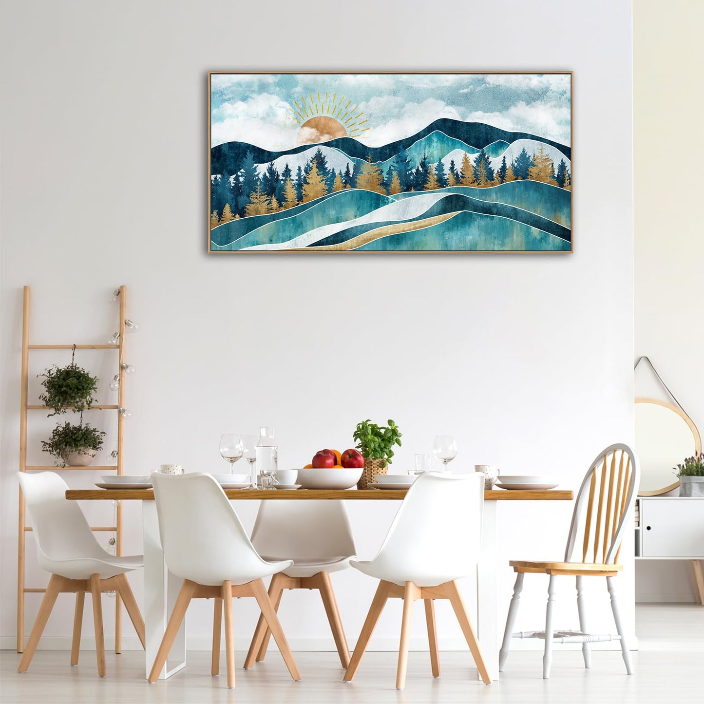 Abstract Mountain Forest Wall Art - Mid-Century Modern Wall Prints,Boho Wall Decor Sun Nature Canvas Artwork Nordic Landscape Painting for Living Room Bathroom Bedroom Office Home Decor 20" x 40"