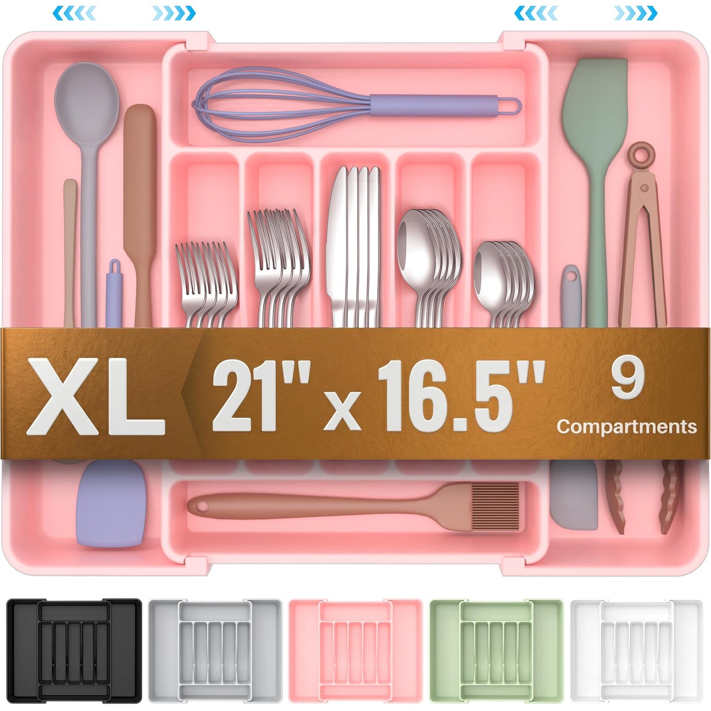 ukeetap Extra Large Expandable Silverware Organizer, BPA-Free Food-Safe Cutlery Flatware Organizer, Kitchen Utensil Drawer Organizer, Adjustable Silverware Holder for Spoons Forks Knives, Pink
