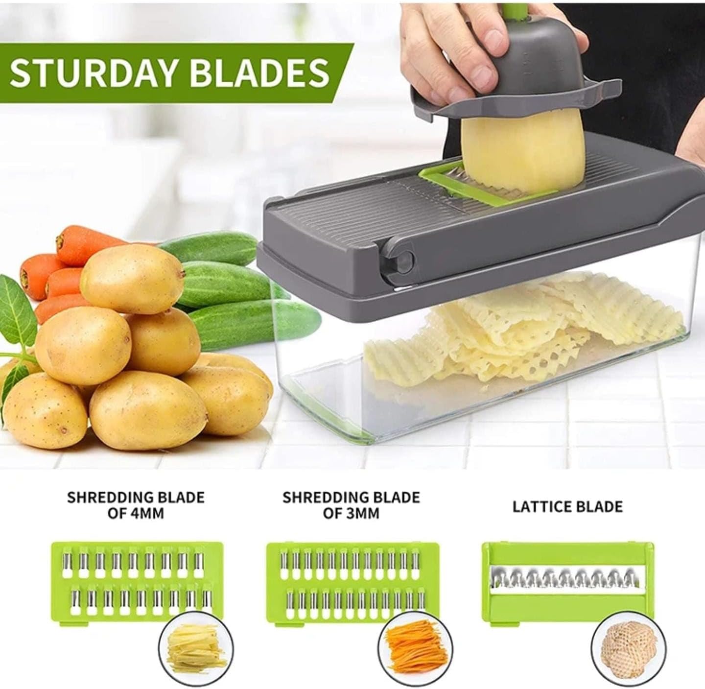 Skiennix 16-in-1 Vegetable Chopper - Multifunctional Veggie Dicer & Mandoline Slicer with Container