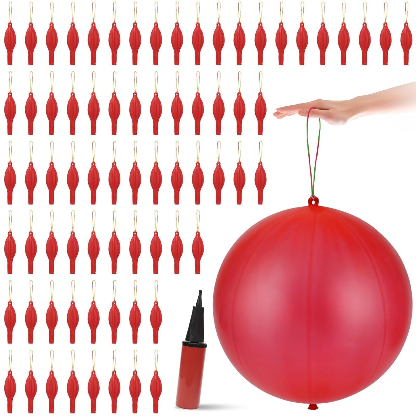 Zealor 200 Pcs Punch Balloons Heavy Duty Punching Balloon Halloween Party Favors with Rubber Band Handle and Air Pump for Birthday Halloween Goodie Bag Stuffer Supply (Red)