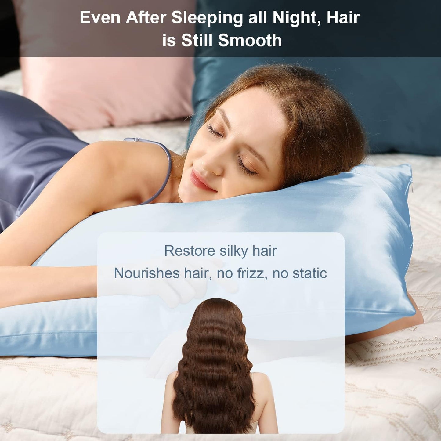 Ravmix Silk Pillowcase - 21 Momme Mulberry Silk for Hair & Skin Health | Soft & Breathable Queen Size (Light Blue)