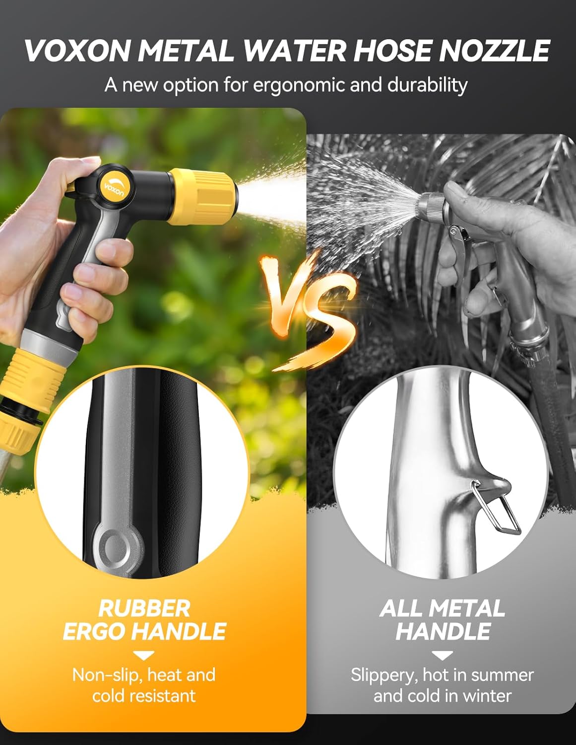 VOXON Heavy Duty Metal Garden Hose Nozzle - High Pressure Sprayer with Adjustable Spray Patterns for Lawn, Car, and Pets