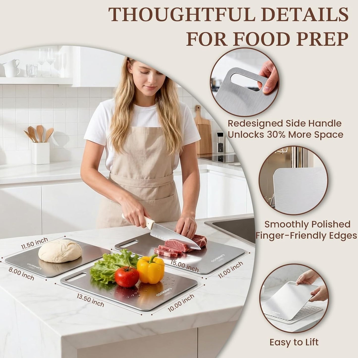 Stainless Steel Cutting Board - Non-Toxic, Odor-Resistant Kitchen Chopping Board | 13.5”L x 10”W, Dishwasher Safe