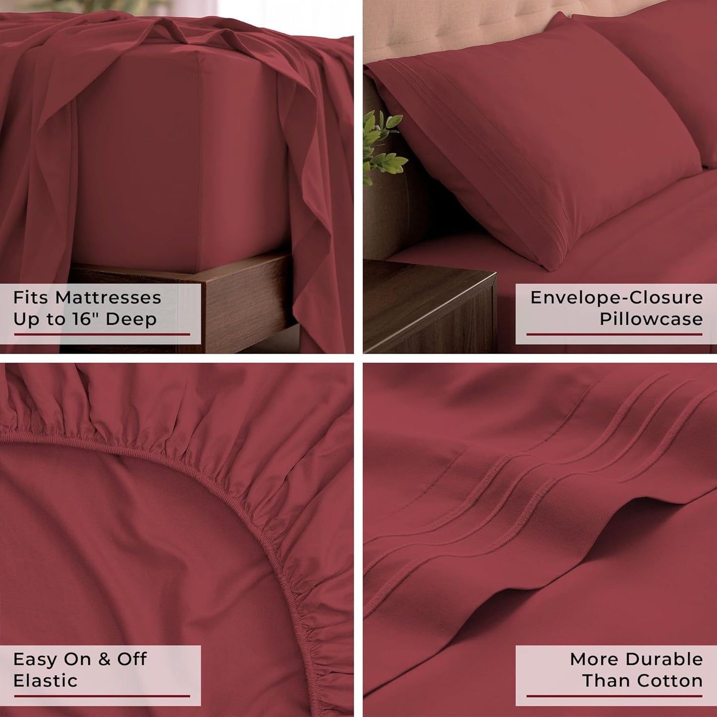 Mellanni King Sheets Set - Luxury 4-Piece Bedding Collection - Extra Soft, Cooling & Stain Resistant (Brick Red)