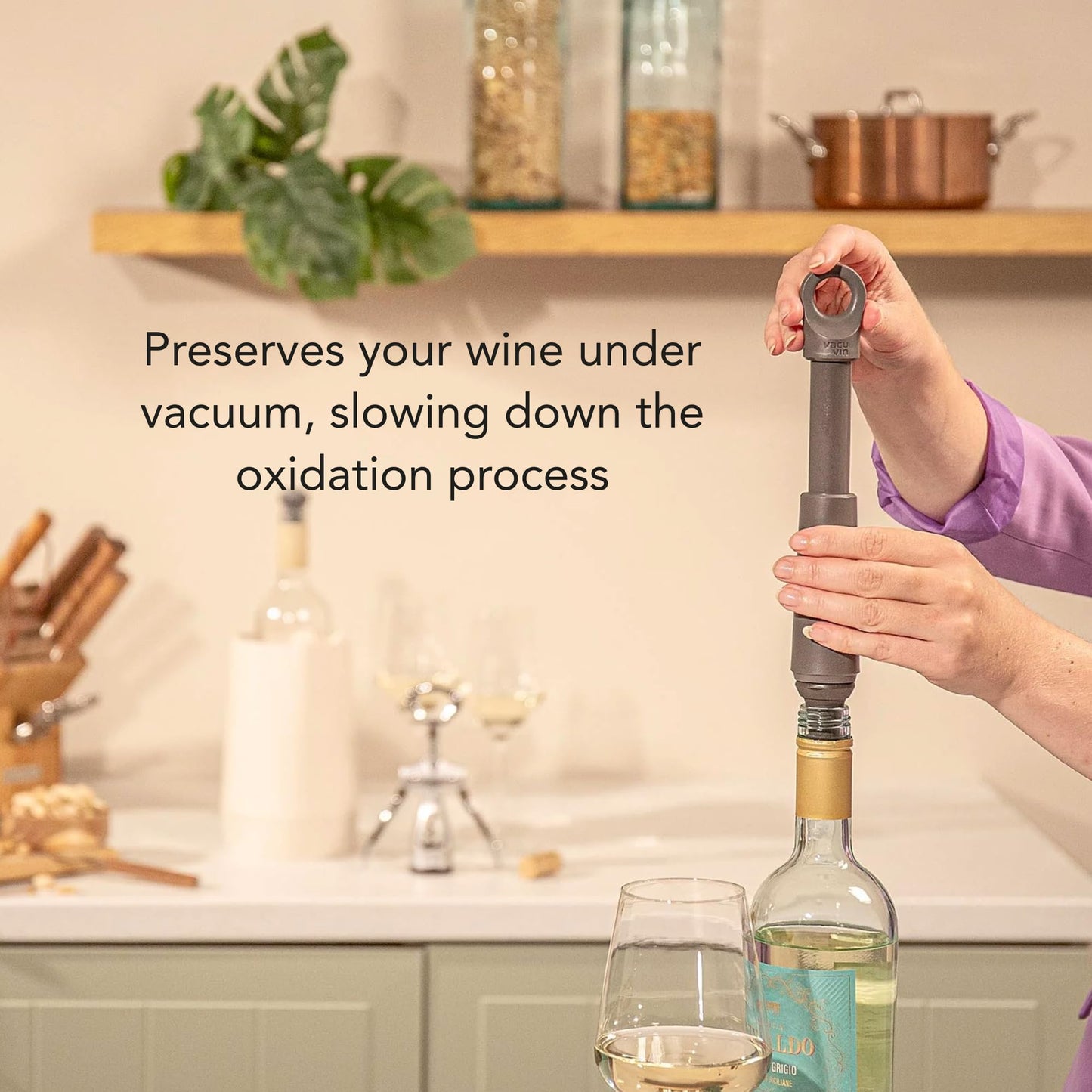 Vacu Vin Wine Saver Loop – Made in the Netherlands – Premium Wine Preserver Pump with Stopper – Reseals & Preserves Wine – Airtight Air Removal System – Graphite