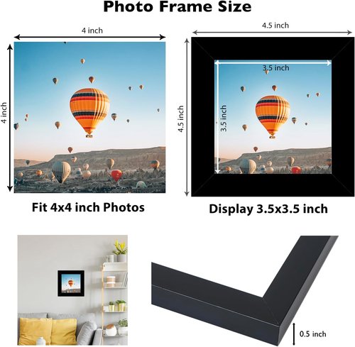 JCJMY 4x4 Picture Frame - Black Wall & Tabletop Display | Shatter-Resistant Plexiglass, Versatile Mounting Options