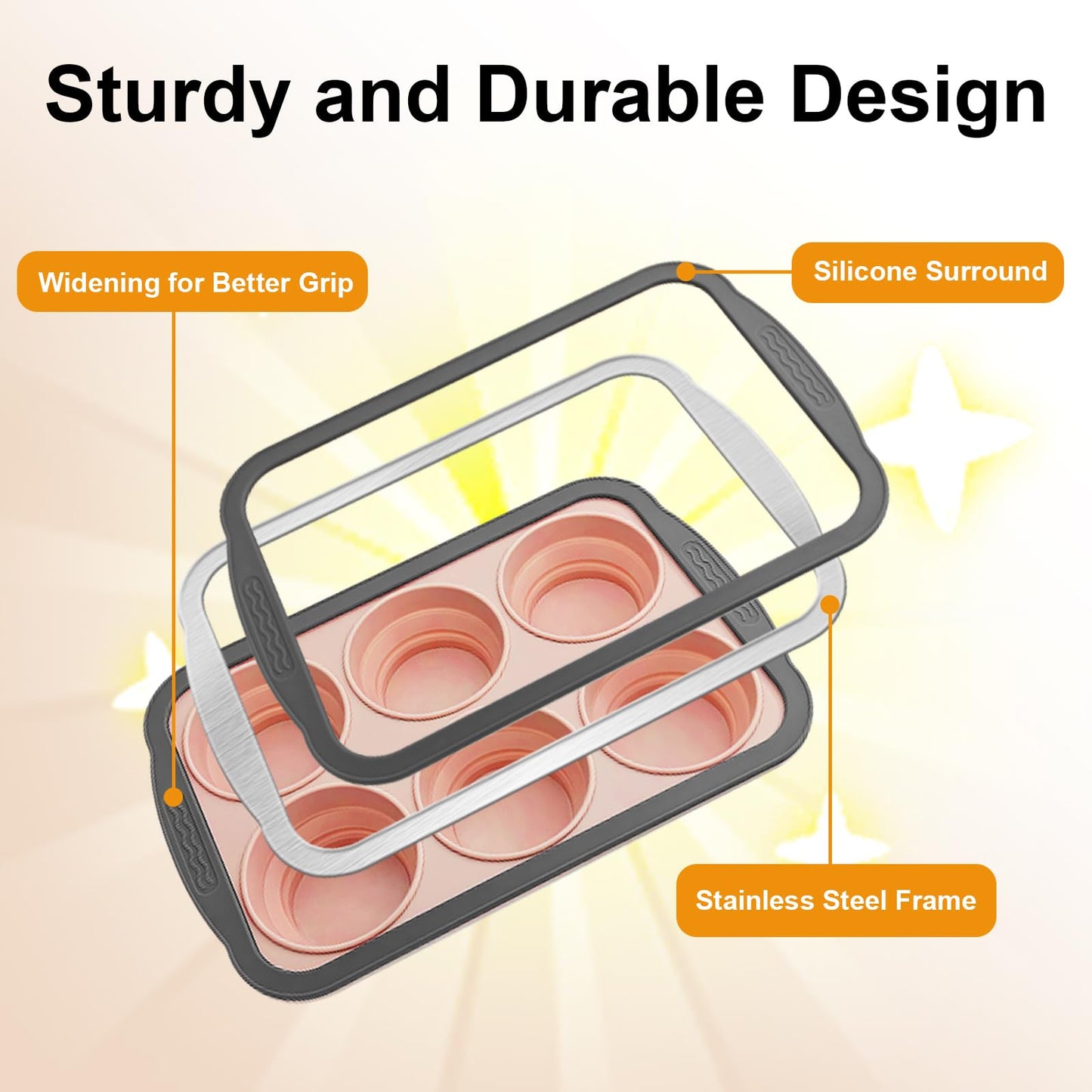YiYeraio Silicone Muffin Pans for Baking with Metal Frame, 6 Cup Silicone Muffin Pan, Nonstick Cupcake Pan, BPA Free Muffin Tins Easy to Pop Cupcake Baking Pan Molds for Oven Dishwasher Safe