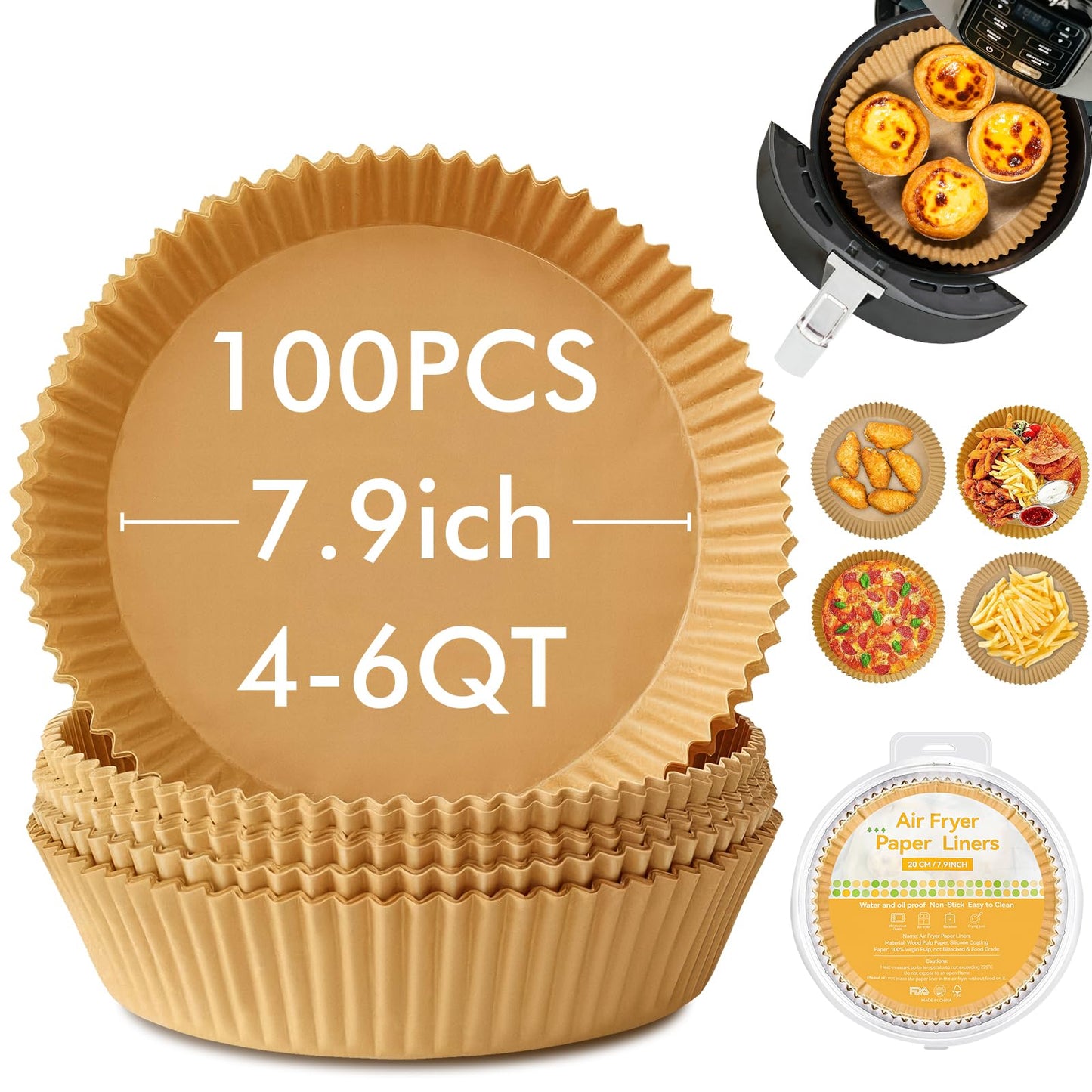 Sipnore 100PCS Non-Stick Disposable Parchment Paper for Ninja Air Fryer 8-Inch, Compatible with Ninja AF101, AF150 XL, AF161, Easy to Use and Clean