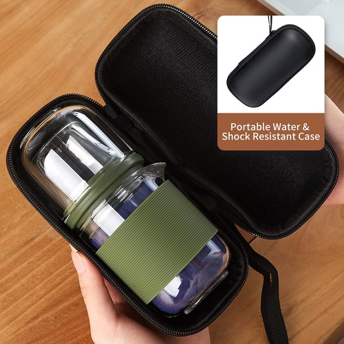 DOPUDO Glass Tea Set, Portable Small Gongfu Teapot with 1 Infuser, 2 Cups and 1 Master Mug, All in One Water Resistant Case for Travel, Business Trip, Hotel