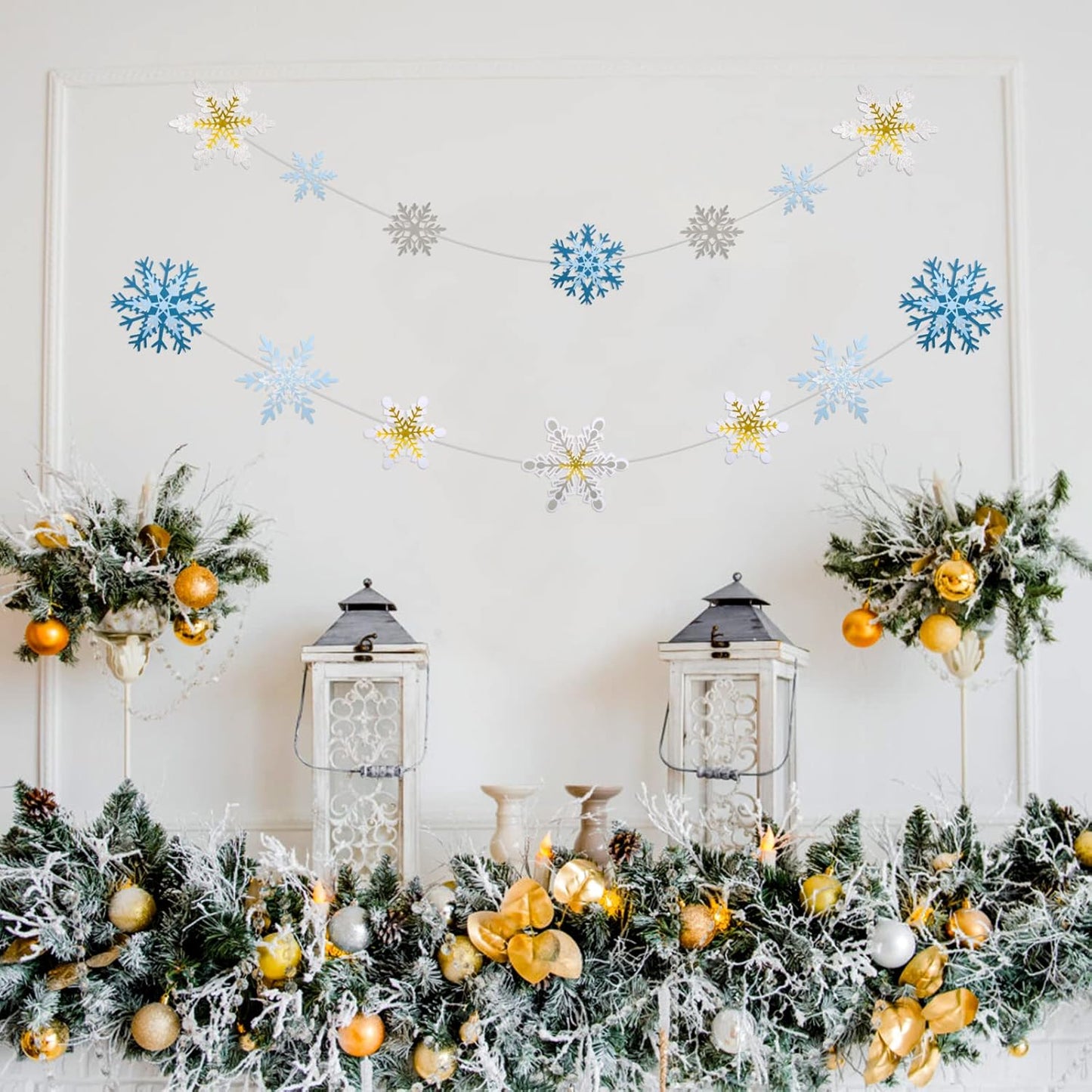 Skiennix 60-Piece Die Cut Snowflake Garland Set | DIY Christmas Ornaments & Decorations
