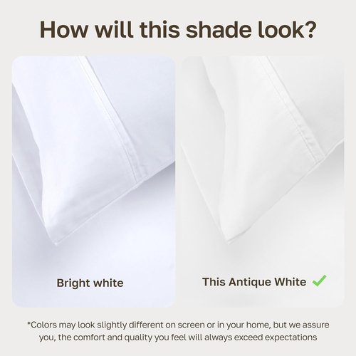 California Design Den King Size Pillowcase Set - 400 Thread Count, 100% Cotton Sateen, Soft & Breathable - Antique White